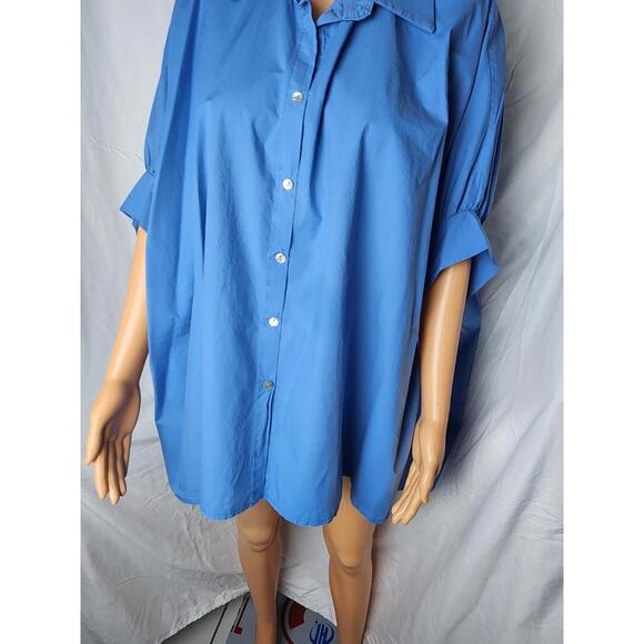 Y2K,smocked, top, dolman cuffed sleeves, collard, button up, 100% cotton, size3X - Picture 7 of 16